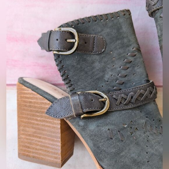 Gee‎ WaWa Bangle Suede Open Toe Ankle Booties 8.5 Boho Retro Block Heel - Picture 4 of 8